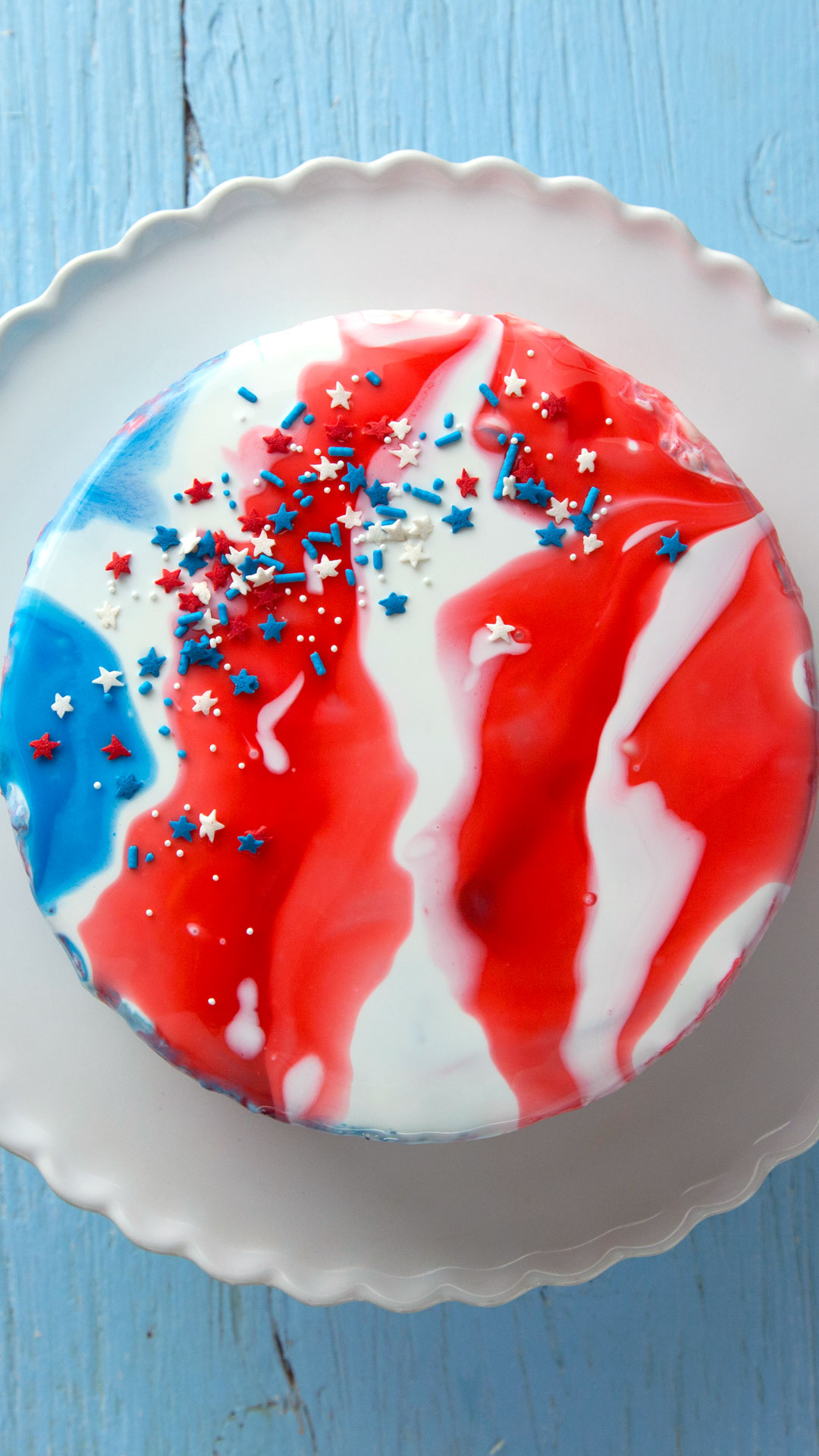 Cheesecake Espelhado Vermelho, Branco e Azul