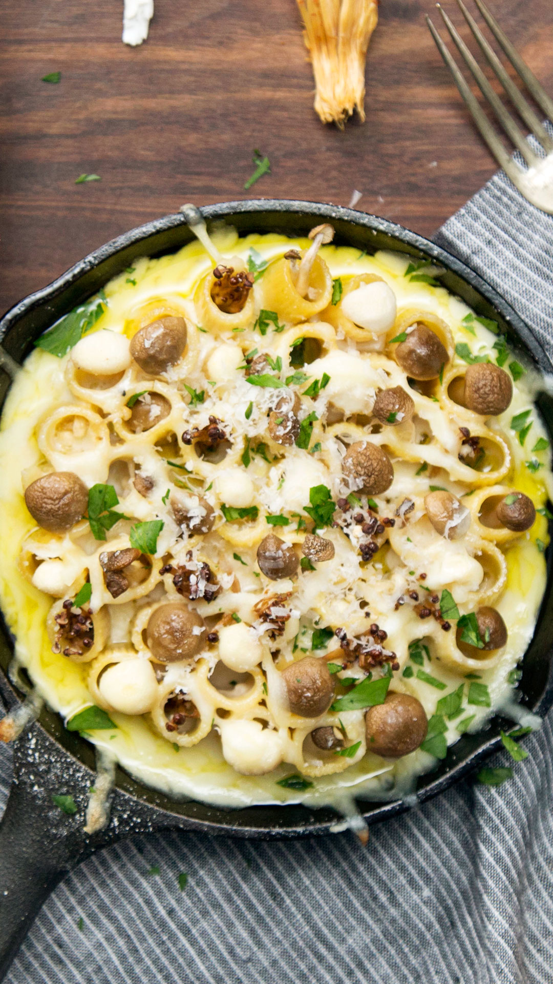 Rigatoni Assado com Molho Alfredo e Cogumelos